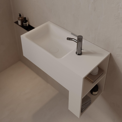 Ideavit Solidtetris Vrijhangende Wastafel - 60x30x20 - solid surface - 2 opbervakken - wit mat