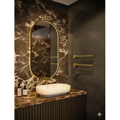 Hotbath &MORE Handdoekradiator - 50x38cm - rond - 2 stangen - horizontaal - met schakelaar - PVD - geborsteld messing (goud)