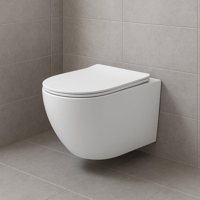 Aloni Pro WC suspendu – compact – sans bride – profondeur 49 cm – avec abattant softclose – blanc brillant