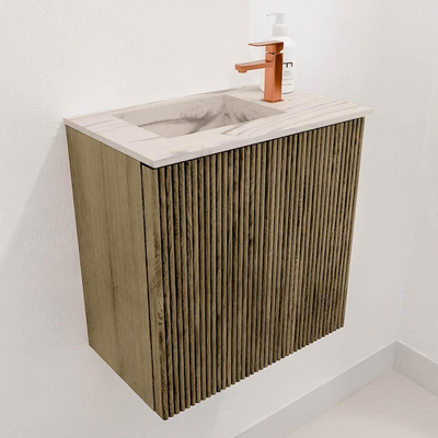 Mondiaz JOYA-DLUX 40cm toiletmeubel - kleur Dusk - Wastafel FAYE positie Links 1 kraangat kleur Nata.