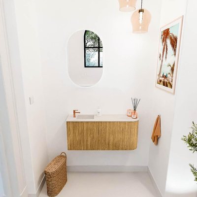 Mondiaz JOYA-DLUX 91.6cm toiletmeubel - ronding rechts kleur Oak - Wastafel FAYE positie Links 1 kraangat kleur Meli.