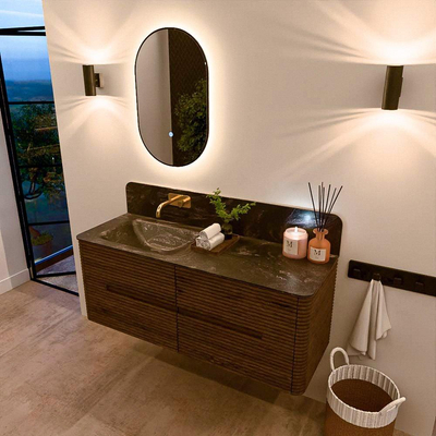 Mondiaz CIRO-DLUX Badkamermeubelset - 130x45x50cm - Solid surface wastafel Lava - 1 wasbak Links - zonder kraangaten - 4 lades - Dusk