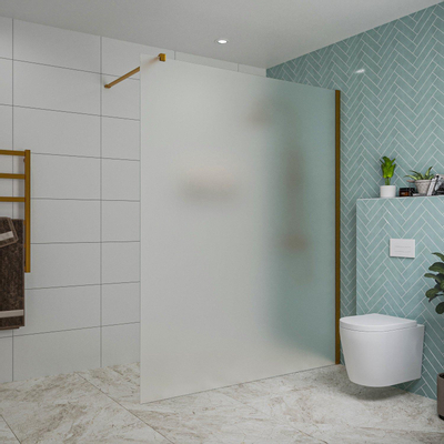 Fortifura Galeria inloopdouche - 160x200cm - mat glas - wandarm - PVD - geborsteld koper