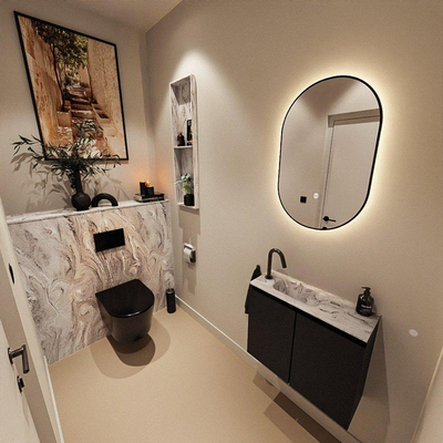 MONDIAZ TURE-DLUX Meuble toilette - 60cm - Urban - EDEN - vasque Glace - position gauche - 1 trou de robinet