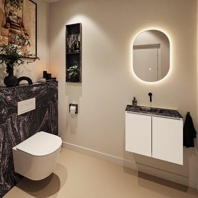 MONDIAZ TURE-DLUX Meuble toilette - 60cm - Talc - EDEN - vasque Lava - position centrale - sans trou de robinet