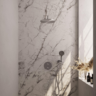 BRAUER Brushed Carving inbouw regendoucheset – Ø30 cm hoofddouche – gebogen wandarm – ronde handdouche – vaste douchehouder