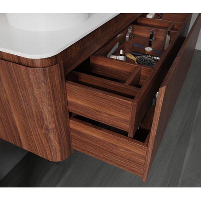 Royal Plaza Terra Badkamermeubelset - 120x46.2x46cm - solid surface topblad wit mat - 2 lades - kastanje (walnoot)