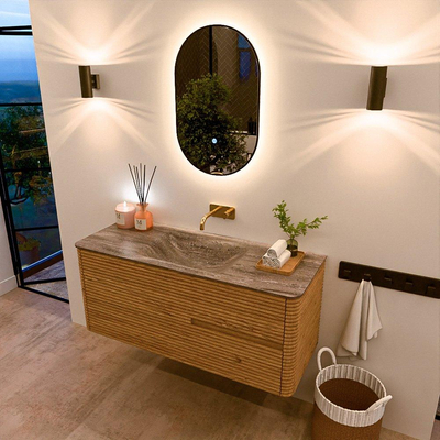 Mondiaz CIRO-DLUX Ensemble de meubles de salle de bains - 120x45x50cm - vasque solid surface Oza - 1 lavabo au milieu - sans trous de robinet - 2 tiroirs - Chêne