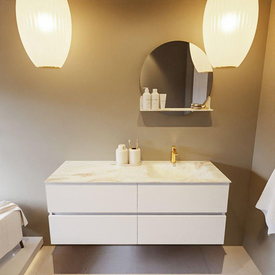MONDIAZ VICA-DLUX Ensemble meuble de salle de bains - 130cm - meuble bas talc - 4 tiroirs - lavabo encastré cloud à droite - 1 trou de robinet - version haute 60cm - frape