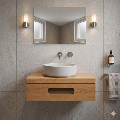 Saniclass Terra Fonteinplank - 40x25x10cm - met handdoekhouder - sandwood (licht eiken)