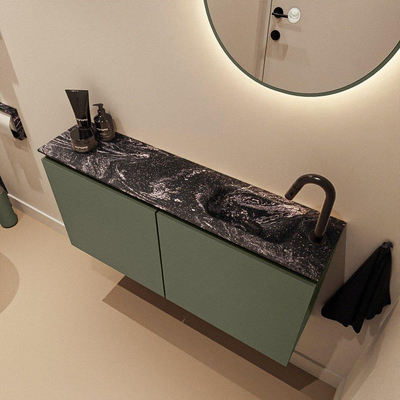 MONDIAZ TURE-DLUX 100cm toiletmeubel Army. EDEN wastafel Lava positie rechts. Met 1 kraangat.