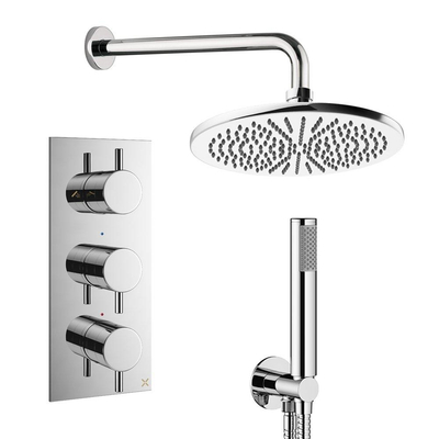 Crosswater MPRO inbouw regendoucheset – Ø30 cm hoofddouche – staafhanddouche – 3 hendels – chroom