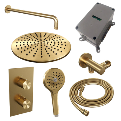 BRAUER Gold Carving inbouw regendoucheset – Ø30 cm hoofddouche – 40 cm gebogen wandarm – ronde handdouche – met omstel