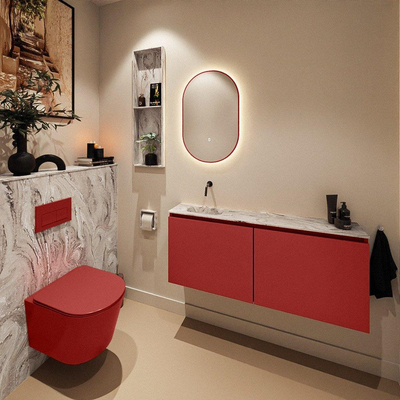 MONDIAZ TURE-DLUX Meuble toilette - 120cm - Fire - EDEN - vasque Glace - position gauche - sans trou de robinet