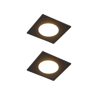 QAZQA Simply Inbouwspot - set van 2 - 9x9cm - incl. LED - 3 staps dimbaar - IP44 - vierkant - mat zwart
