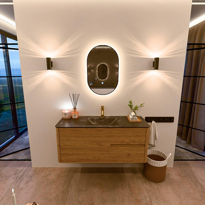 Mondiaz CIRO-DLUX Meuble de salle de bains - 120x45x50cm - Lavabo solid surface Lava - 1 vasque au milieu - 1 trou de robinet - 2 tiroirs - Chêne