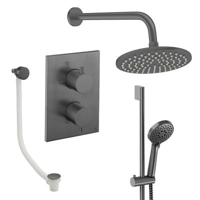 Crosswater MPRO Ensemble de douche de pluie encastré - 2 poignées - vidage de baignoire - pomme de douche 20 cm - douchette - barre de douche - bras mural - gunmetal