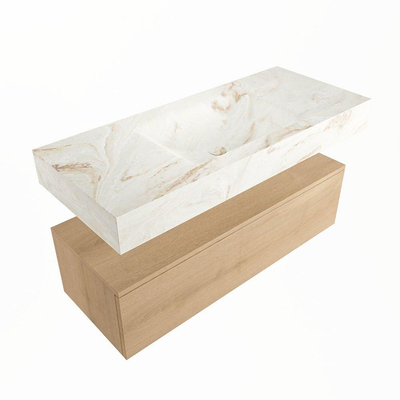 Mondiaz ALAN-DLUX Ensemble de meuble - 110cm - meuble Washed Oak mat - 1 tiroir - Lavabo Cloud Frappe suspendu - vasque Centre - 0 trous de robinet