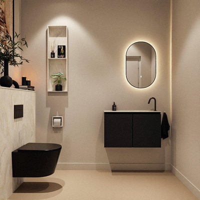 MONDIAZ TURE-DLUX Meuble de toilettes 80 cm Urban. EDEN lavabo Ostra position à droite. Avec 1 trou de robinet.