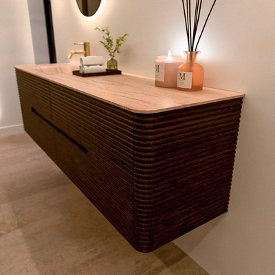 Mondiaz CIRO-DLUX Badkamermeubelset - 170x45x50cm - Solid surface wastafel Saba - 1 wasbak Links - 1 kraangat - 4 lades - Walnut