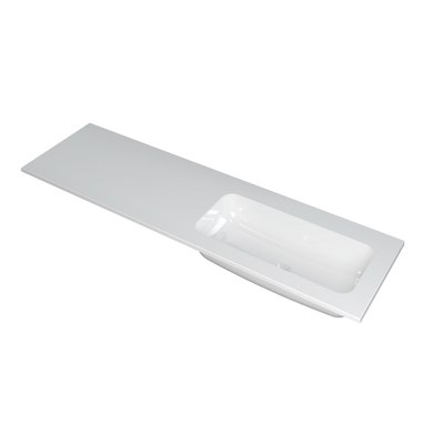 INK Faktor wastafel 160x45x1.5cm 1 wasbak rechts 0 kraangaten polystone wit glans met 2x onderkast INK koper eiken 80cm SHOWROOMMODEL