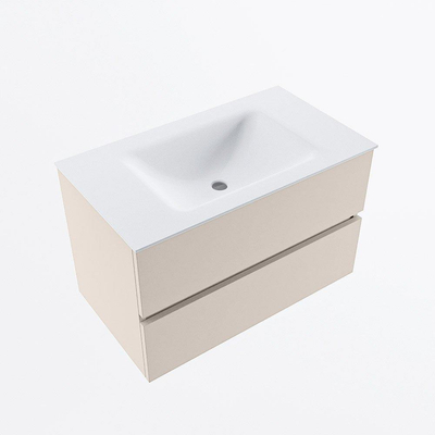 MONDIAZ VICA Badkamermeubelset - 80cm - onderkast linen- 2 lades - wastafel cloud midden - zonder kraangaten - 60cm hoge versie - talc OUTLETSTORE