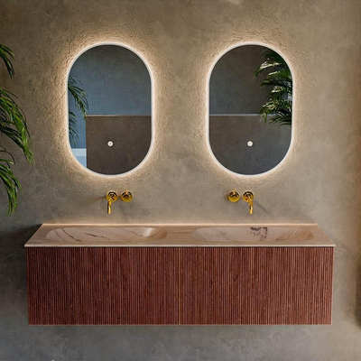 MONDIAZ KURVE-DLUX 150cm badmeubel kleur Ruby met 2 lades en 0 deuren. Wastafel STOR SMALL Dubbel zonder kraangat Arena.