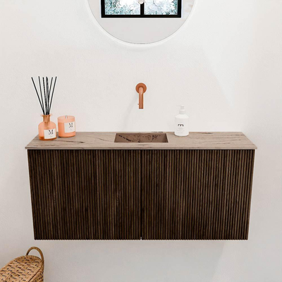 Mondiaz JOYA-DLUX 90cm meuble de toilette - couleur Walnut - Vasque FAYE position Milieu Sans trou de robinet couleur Arena