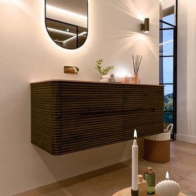 Mondiaz CIRO-DLUX Badkamermeubelset - 130x45x50cm - Solid surface wastafel Saba - 1 wasbak Links - zonder kraangaten - 4 lades - Shadow