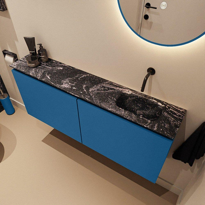 MONDIAZ TURE-DLUX meuble de toilettes 120 cm Jeans. Lavabo EDEN Lava position à droite. Sans trou de robinet.
