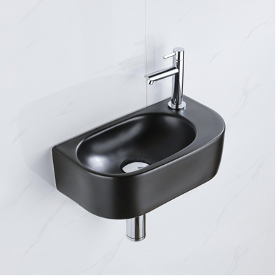 QeramiQ Fuente fonteinset – halfrond – 40x21.5x12 cm – keramiek zwart mat – kraangat rechts – chromen kraan