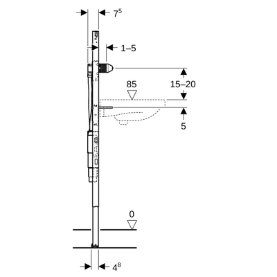 Geberit Duofix lavabo 112cm robinet mural