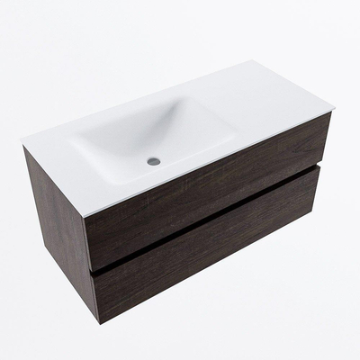 Mondiaz VICA Ensemble de meuble de salle de bain - 100cm - meuble sous-vasque marron foncé - 2 tiroirs - lavabo nuage gauche - sans trous de robinet - version haute de 60cm - talc