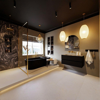 Mondiaz VICA-DLUX Ensemble meuble de salle de bains - 100cm - urban - 2 tiroirs - Lavabo encastré CLOUD - gauche - sans trou de robinet - couleur Lava - version XL 60cm de haut