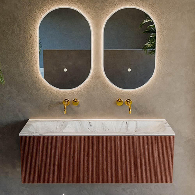 Mondiaz KURVE-DLUX Ensemble de meuble de salle de bains - 120x46x40cm - 1 tiroir - lavabo solid surface - central - sans trou de robinet - Ruby