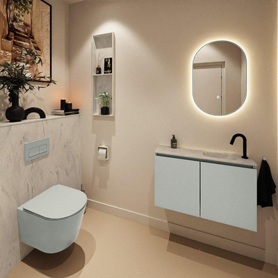 MONDIAZ TURE-DLUX Meuble de toilettes 80 cm Greey. Lavabo EDEN Opalo position droite. Avec 1 trou de robinet.