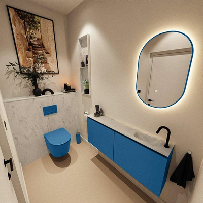 MONDIAZ TURE-DLUX meuble WC 120 cm Jeans. Lavabo EDEN Opalo position droite. Avec 1 trou de robinet.