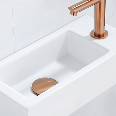 FortiFura Fuente Pack Lave-mains - 36x18.5x9cm - 1 trou de robinet - solid surface - robinet Cuivre - Blanc