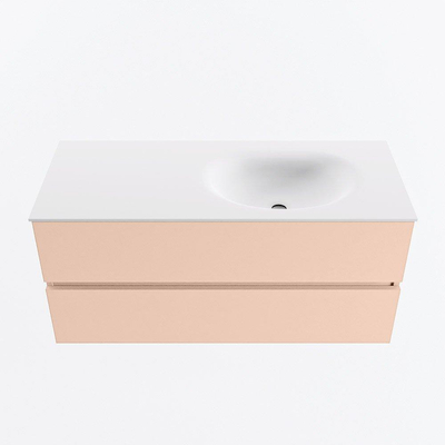 MONDIAZ VICA Ensemble meuble de salle de bains - 110cm - meuble sous-vasque rosee - 2 tiroirs - lavabo moon à droite - sans trous de robinet - version haute 60cm - talc