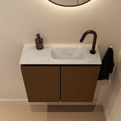 MONDIAZ TURE-DLUX Meuble toilette - 60cm - Rust - EDEN - vasque Opalo - position droite - 1 trou de robinet