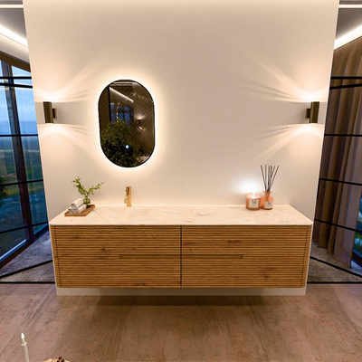 Mondiaz CIRO-DLUX Badkamermeubelset - 190x45x50cm - Solid surface wastafel Ostra - 1 wasbak Links - 1 kraangat - 4 lades - Oak