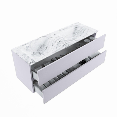 Mondiaz VICA-DLUX ensemble de meuble de salle de bain - 130cm - meuble sous-vasque cale - 2 tiroirs - lavabo encastré cloud double - sans trous de robinet - version haute de 60cm - glace