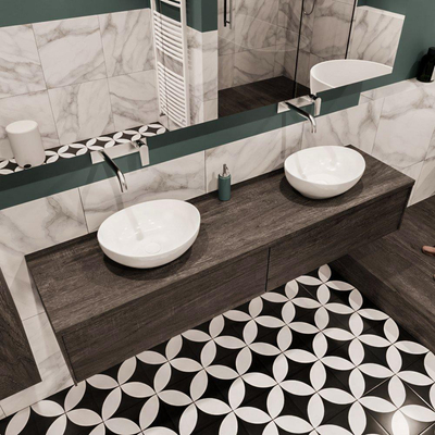 ENSEMBLE DE MEUBLE MONDIAZ LUSH - 180 cm - 2 tiroirs - lavabo BARCO - 2 lavabos - 0 trous de robinet - marron foncé