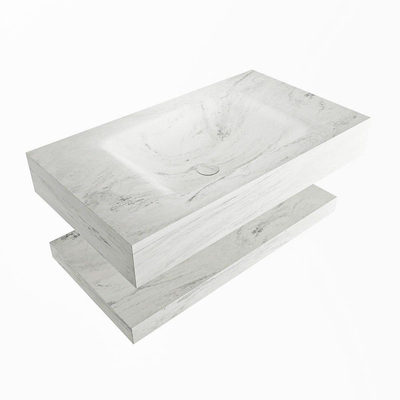 Mondiaz ALAN-DLUX Ensemble de meuble - 80cm - meuble Opalo mat - 0 tiroirs - Lavabo Cloud Opalo suspendu - vasque Centre - 1 trou de robinet
