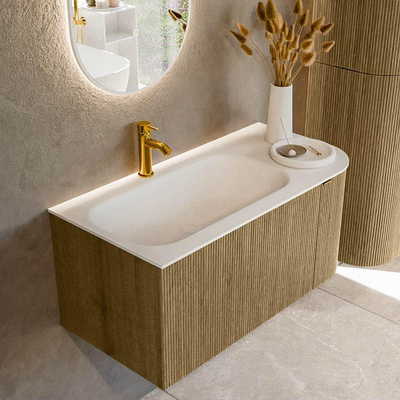 Mondiaz KURVE Badkamermeubelset - 95x46x40cm - 1 lade - 1 deur - wastafel solid surface - links - 1 kraangat - Dusk