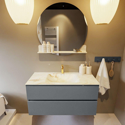 Mondiaz VICA-DLUX Ensemble de meuble de salle de bain - 100cm - meuble sous-vasque plata - 2 tiroirs - lavabo encastrée cloud milieu - 1 trou de robinet - version haute de 60cm - frape