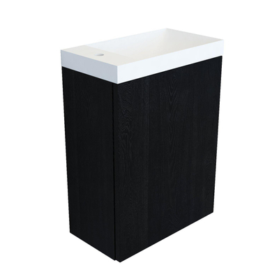 Arcqua Marble Ensemble fontaine - 40x22x54.5cm - fontaine mat blanc - sans trop-plein - chêne noir