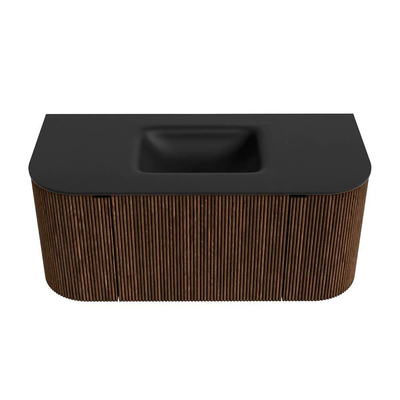 MONDIAZ KURVE Meuble de salle de bains 100 cm avec module 25 Len R couleur Walnut avec 1 tiroir et 2 portes. Lavabo GRUNNE central 1 trou de robinet Urban.