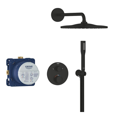 Grohe Precision Thermostat Perfect Doucheset - ronde hoofdddouche - met staaf handdouche - matte black (mat zwart)