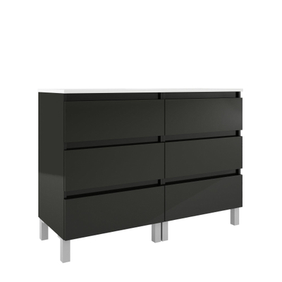 Saniclass Chaci PLUS Meuble de salle de bain - 120x86x46cm - vasque - plan de toilette - 6 tiroirs - noir mat